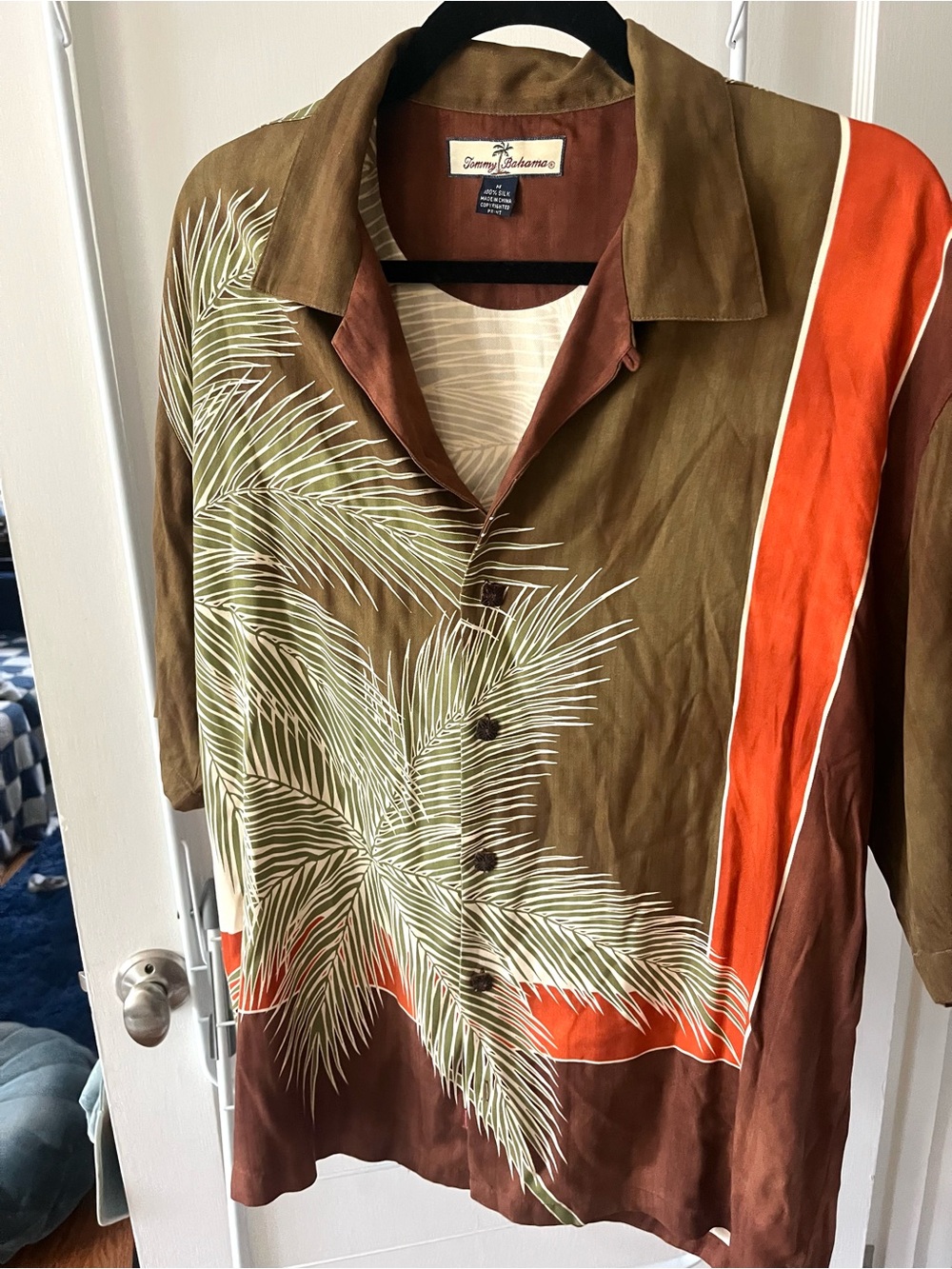 Tommy Bahama Vintage Palm Print on Brown and Orange with Carved Buttons